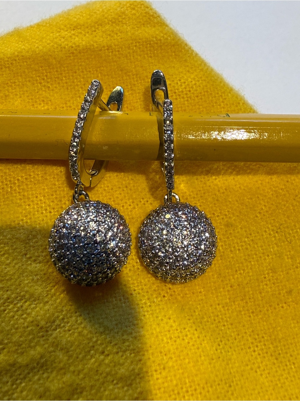 Pavé Sphere Drop Earrings in Silver 925 drop 2 in